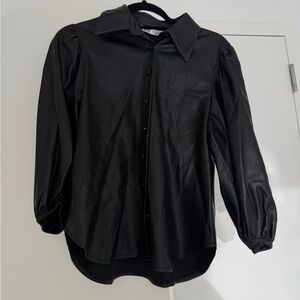 Zara Black Faux Leather Button-Up Shirt